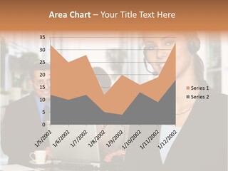 A Woman Wearing A Headset With A Laptop In Front Of Her PowerPoint Template