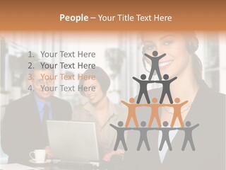 A Woman Wearing A Headset With A Laptop In Front Of Her PowerPoint Template