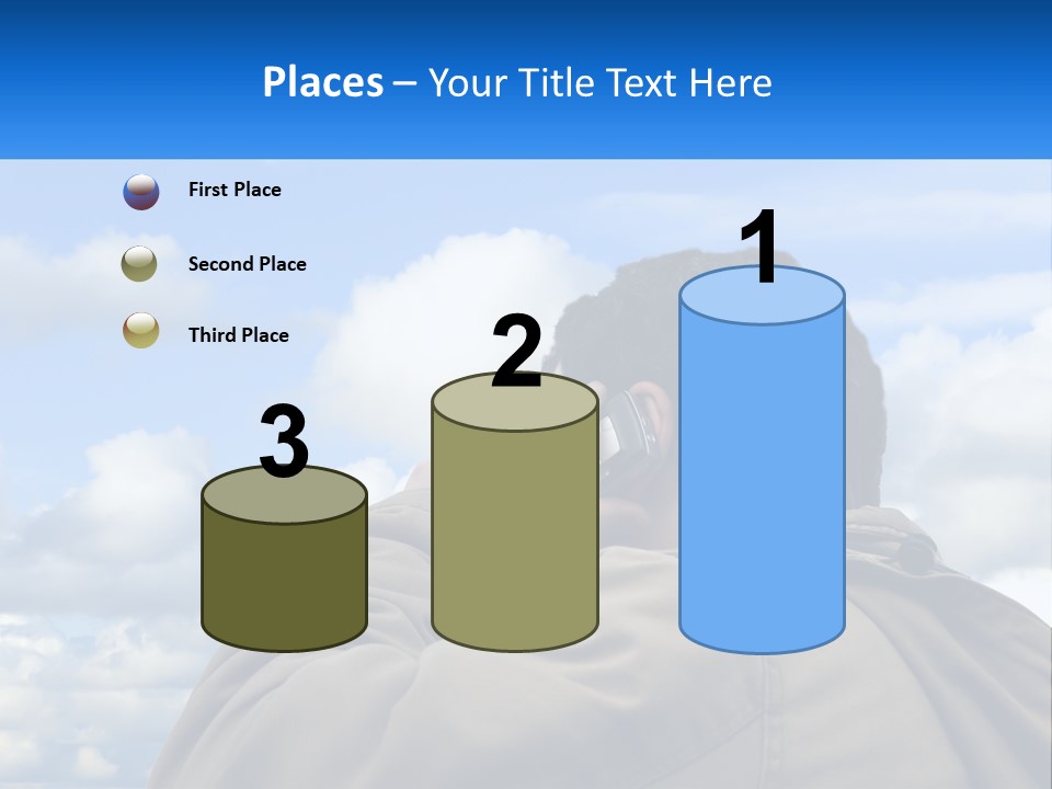 A Man Talking On A Cell Phone With Clouds In The Background PowerPoint Template