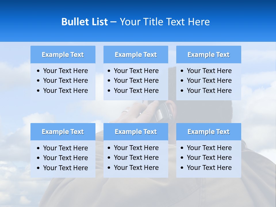 A Man Talking On A Cell Phone With Clouds In The Background PowerPoint Template