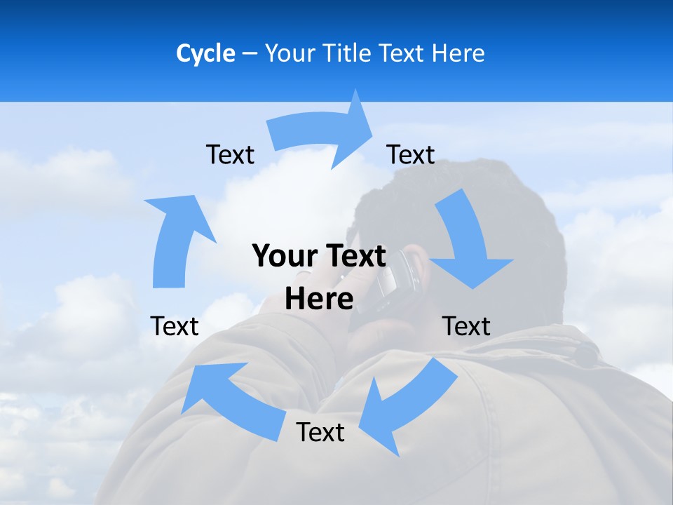 A Man Talking On A Cell Phone With Clouds In The Background PowerPoint Template