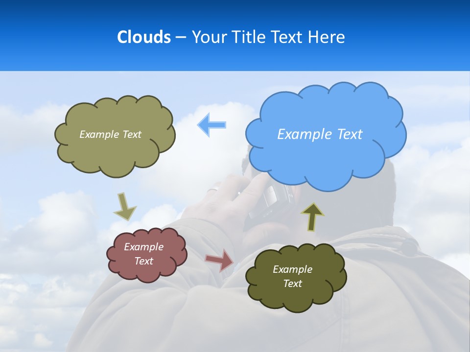 A Man Talking On A Cell Phone With Clouds In The Background PowerPoint Template