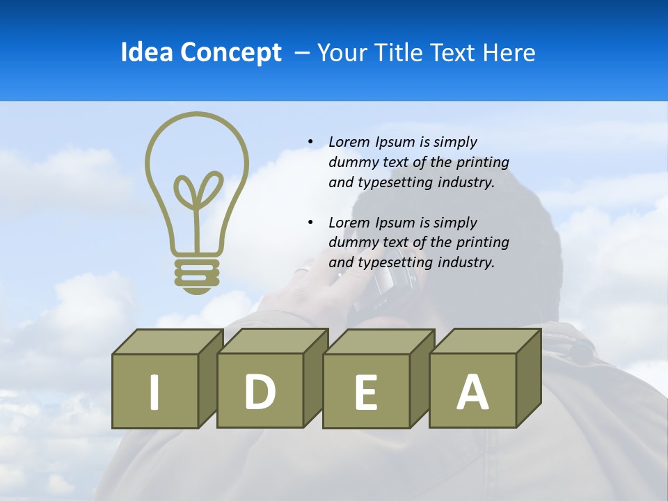 A Man Talking On A Cell Phone With Clouds In The Background PowerPoint Template
