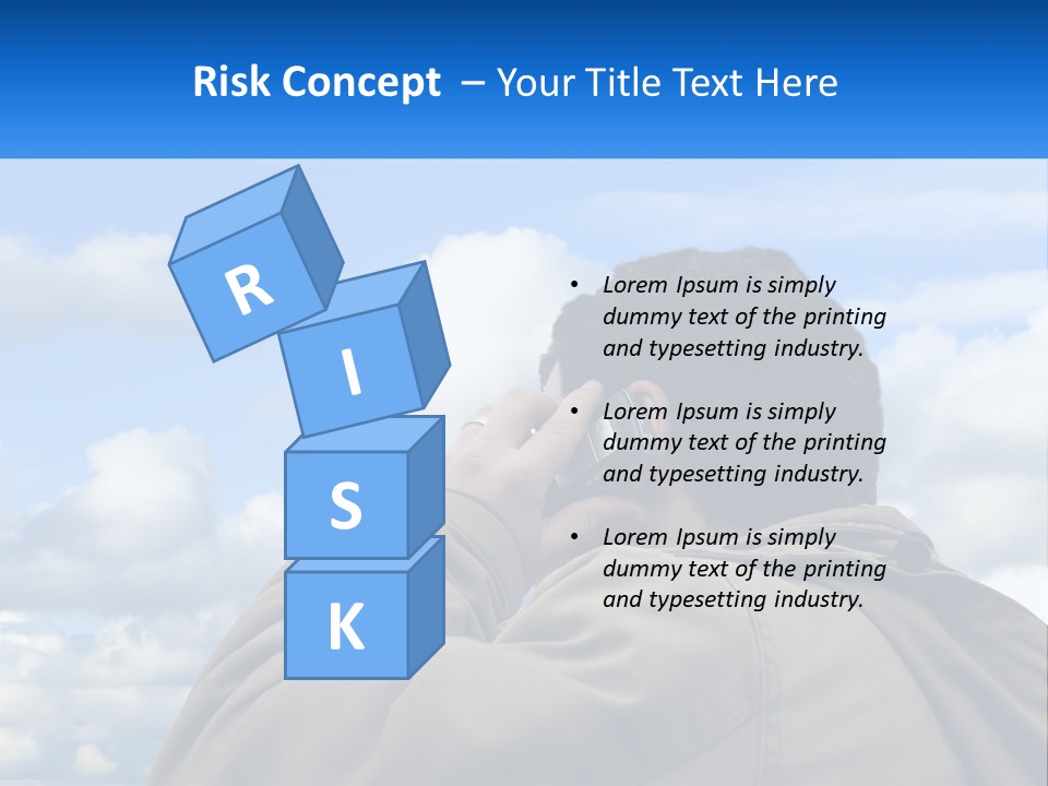 A Man Talking On A Cell Phone With Clouds In The Background PowerPoint Template