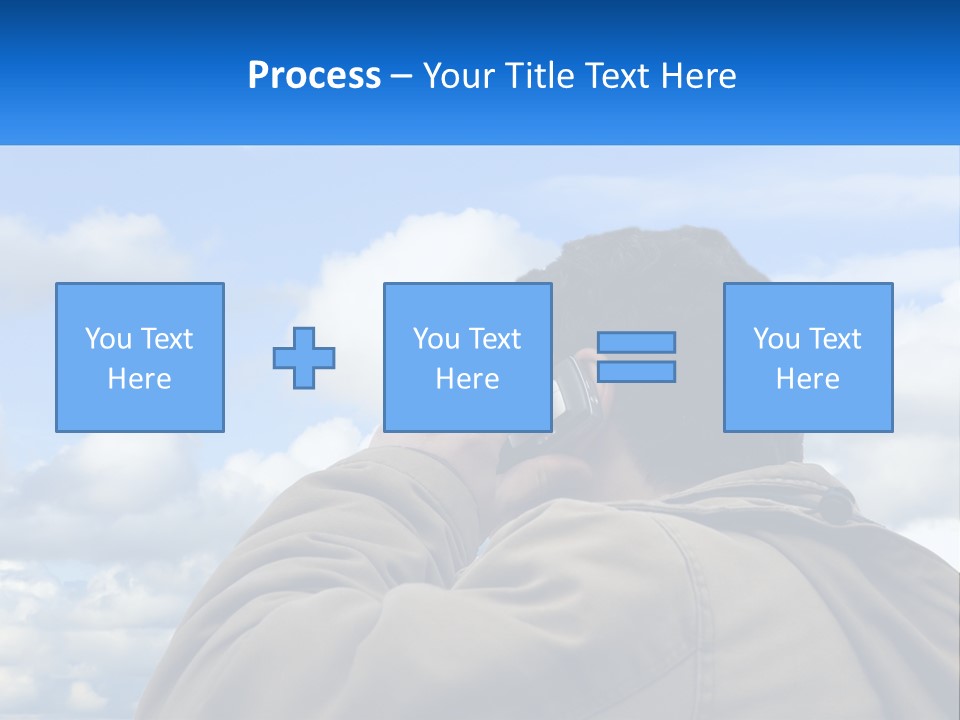 A Man Talking On A Cell Phone With Clouds In The Background PowerPoint Template