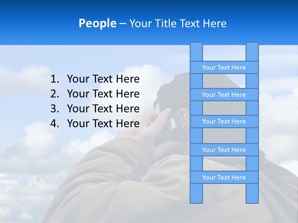 A Man Talking On A Cell Phone With Clouds In The Background PowerPoint Template