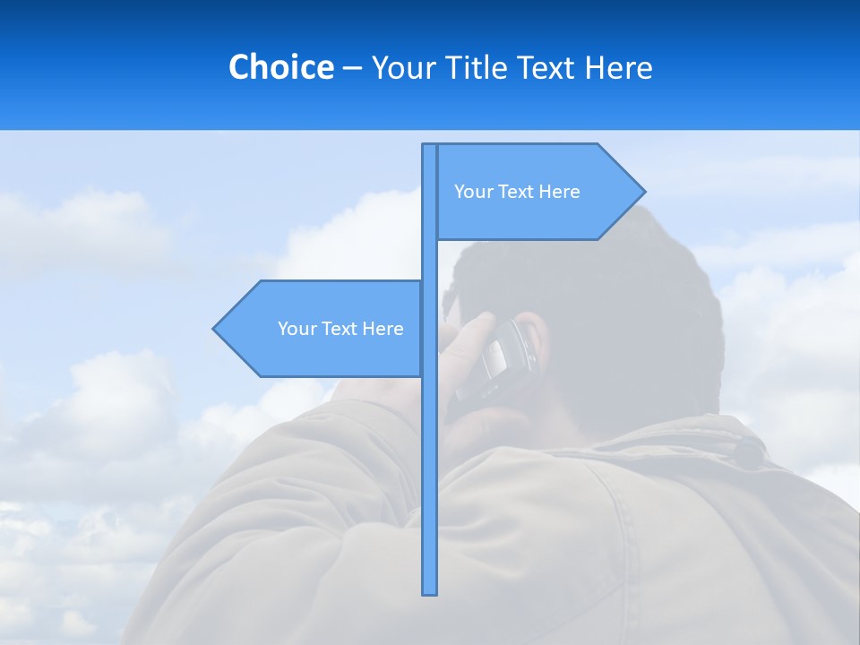 A Man Talking On A Cell Phone With Clouds In The Background PowerPoint Template