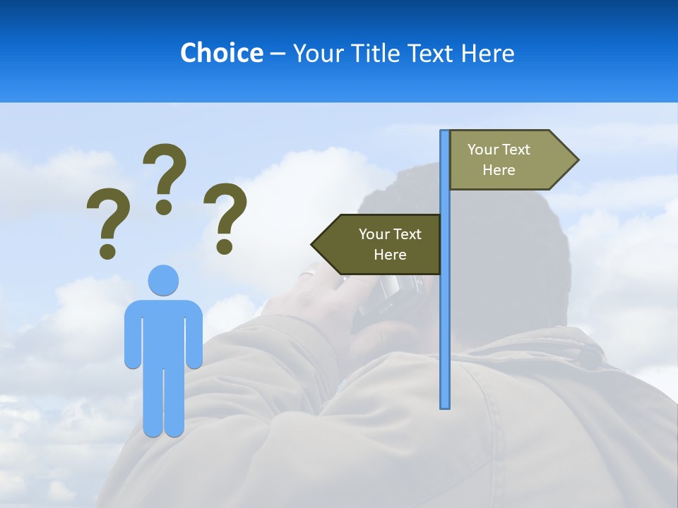 A Man Talking On A Cell Phone With Clouds In The Background PowerPoint Template