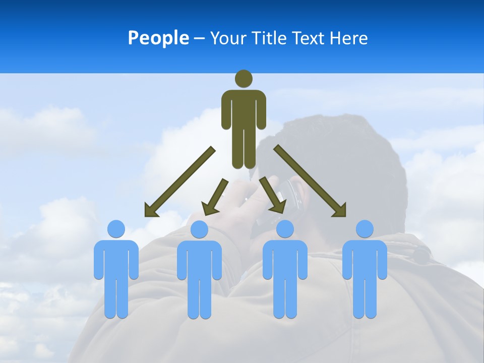 A Man Talking On A Cell Phone With Clouds In The Background PowerPoint Template