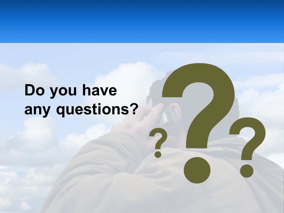 A Man Talking On A Cell Phone With Clouds In The Background PowerPoint Template