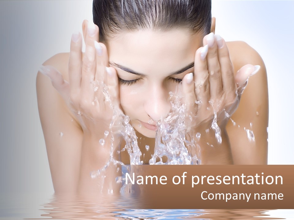 A Woman Is Washing Her Face With Water PowerPoint Template