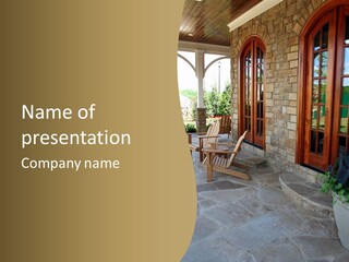 A House With A Stone Patio And Wooden Doors PowerPoint Template