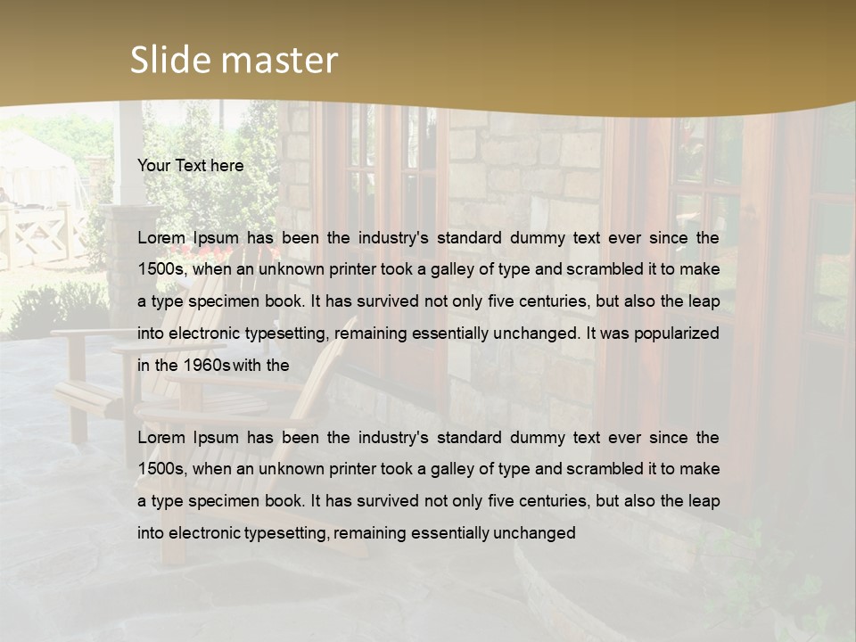 A House With A Stone Patio And Wooden Doors PowerPoint Template
