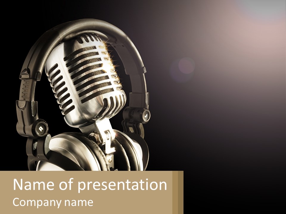 A Microphone With Headphones And A Microphone On Top Of It PowerPoint Template