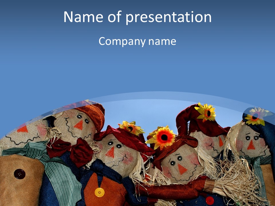 A Group Of Scarecrows Sitting Next To Each Other PowerPoint Template