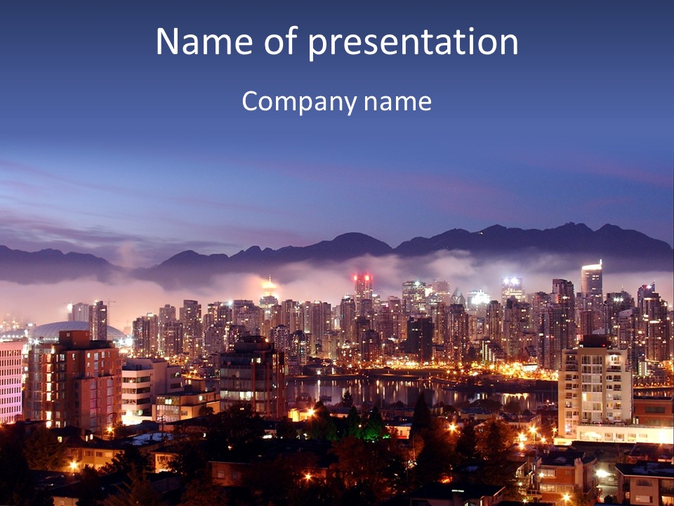 A City At Night With The Lights On And Fog In The Air PowerPoint Template