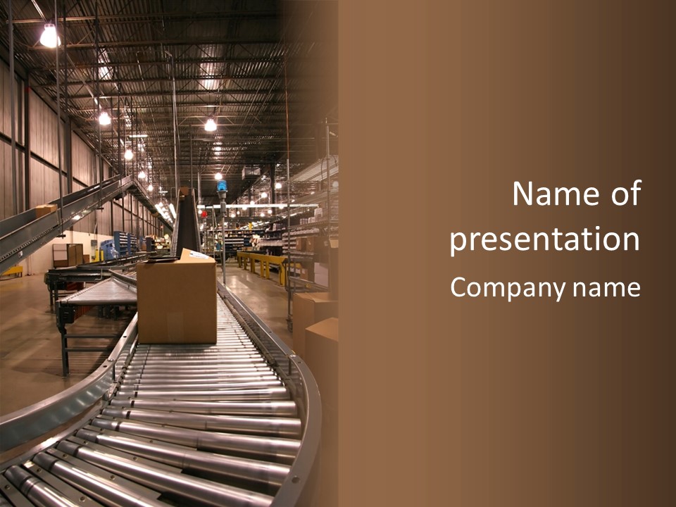 A Conveyor Belt In A Large Warehouse PowerPoint Template