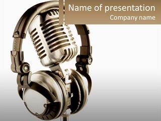 A Microphone With Headphones On Top Of It PowerPoint Template