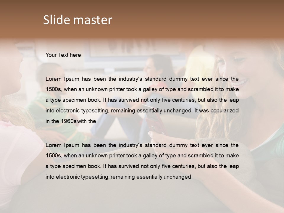 A Woman Sitting On A Couch Looking At A Cell Phone PowerPoint Template