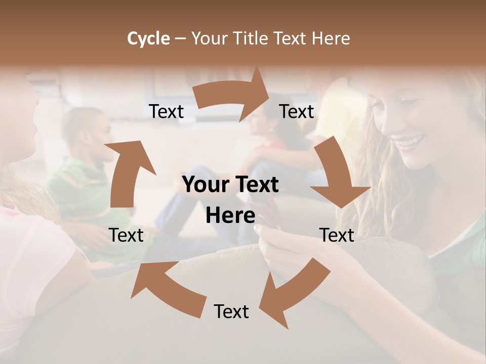 A Woman Sitting On A Couch Looking At A Cell Phone PowerPoint Template