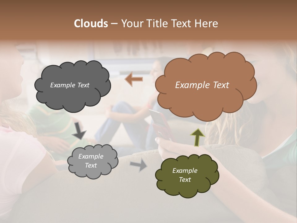 A Woman Sitting On A Couch Looking At A Cell Phone PowerPoint Template