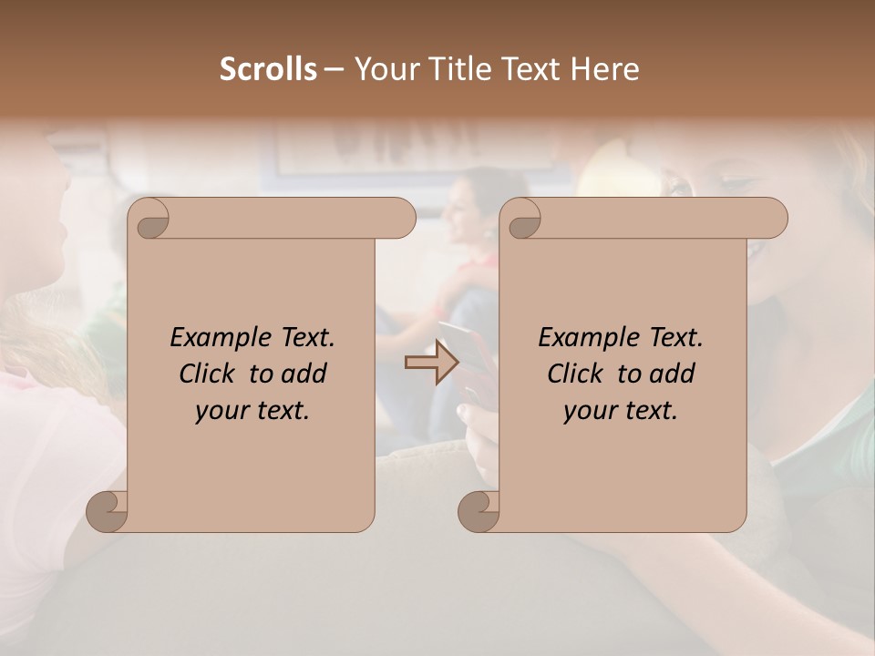 A Woman Sitting On A Couch Looking At A Cell Phone PowerPoint Template