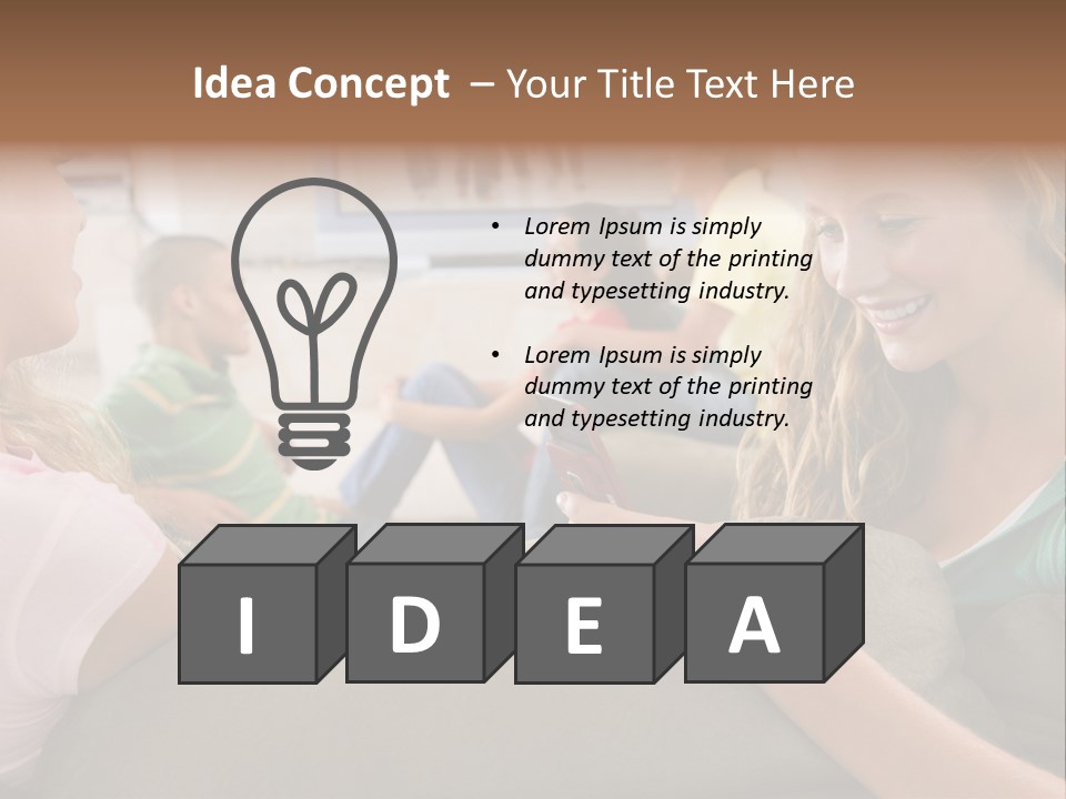 A Woman Sitting On A Couch Looking At A Cell Phone PowerPoint Template