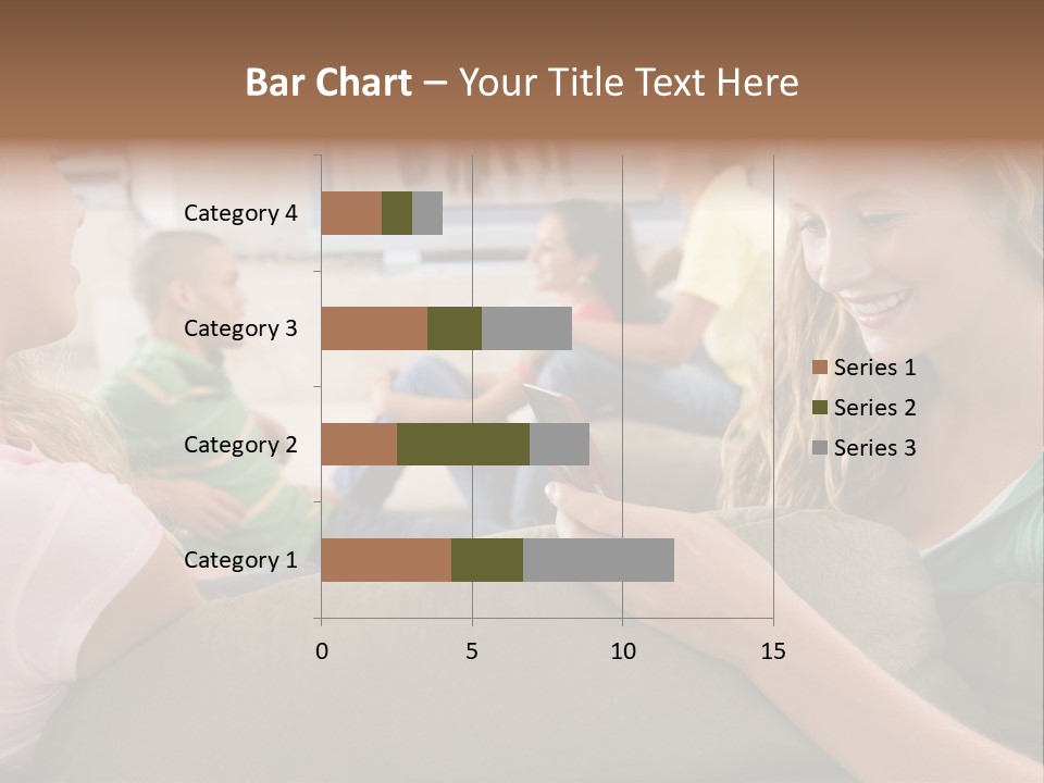 A Woman Sitting On A Couch Looking At A Cell Phone PowerPoint Template