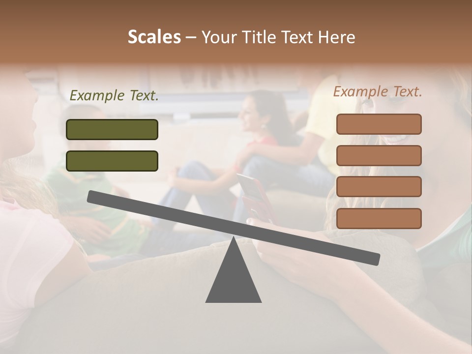 A Woman Sitting On A Couch Looking At A Cell Phone PowerPoint Template