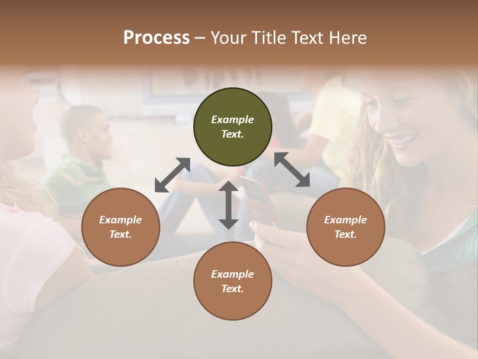A Woman Sitting On A Couch Looking At A Cell Phone PowerPoint Template