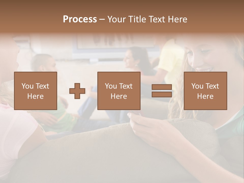 A Woman Sitting On A Couch Looking At A Cell Phone PowerPoint Template