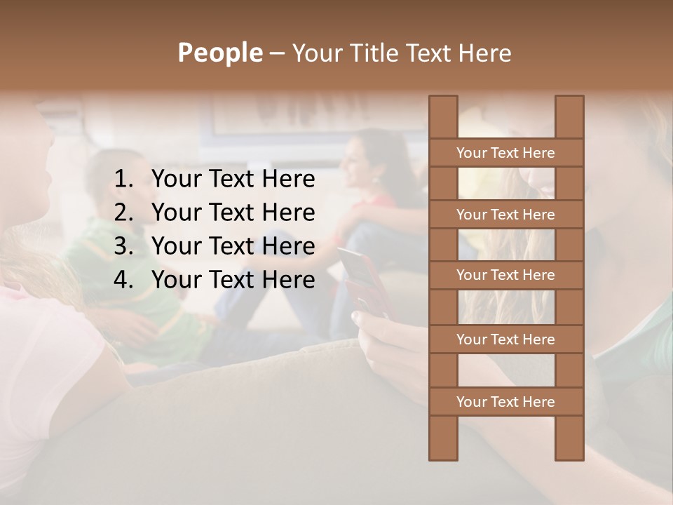 A Woman Sitting On A Couch Looking At A Cell Phone PowerPoint Template