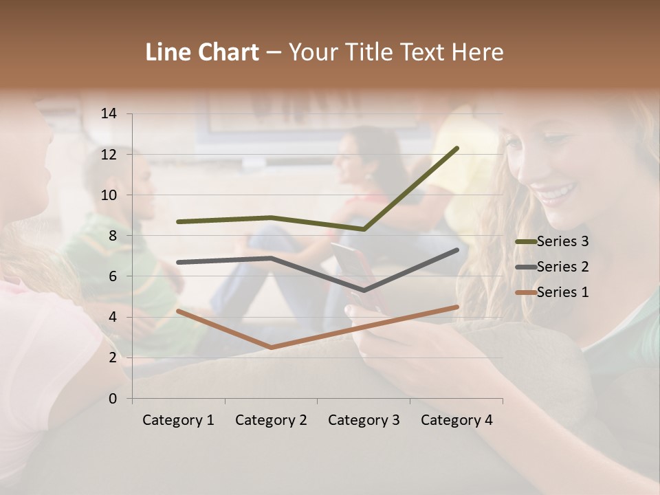 A Woman Sitting On A Couch Looking At A Cell Phone PowerPoint Template
