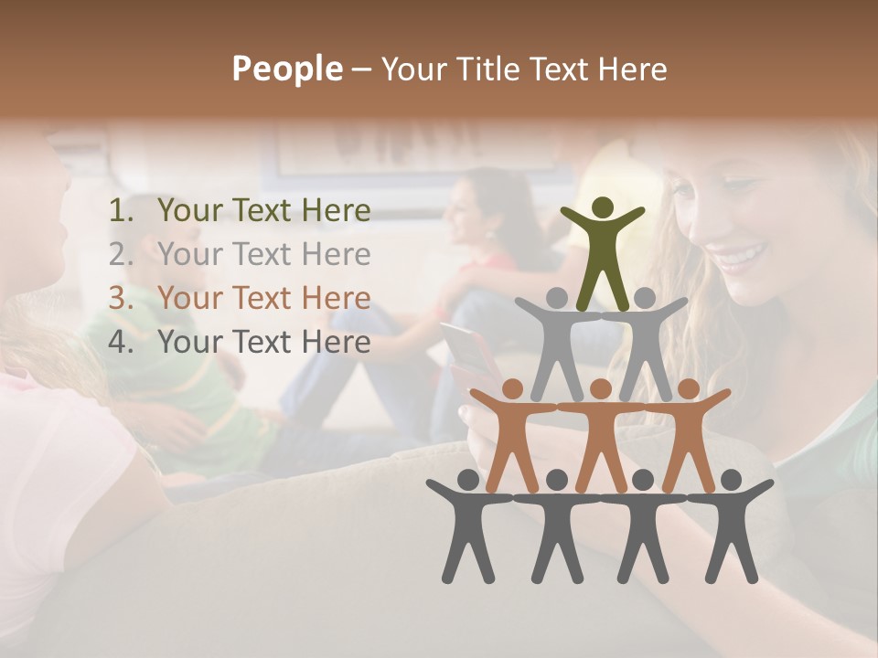 A Woman Sitting On A Couch Looking At A Cell Phone PowerPoint Template