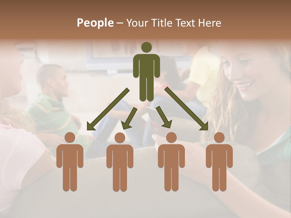 A Woman Sitting On A Couch Looking At A Cell Phone PowerPoint Template