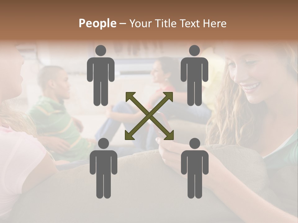 A Woman Sitting On A Couch Looking At A Cell Phone PowerPoint Template