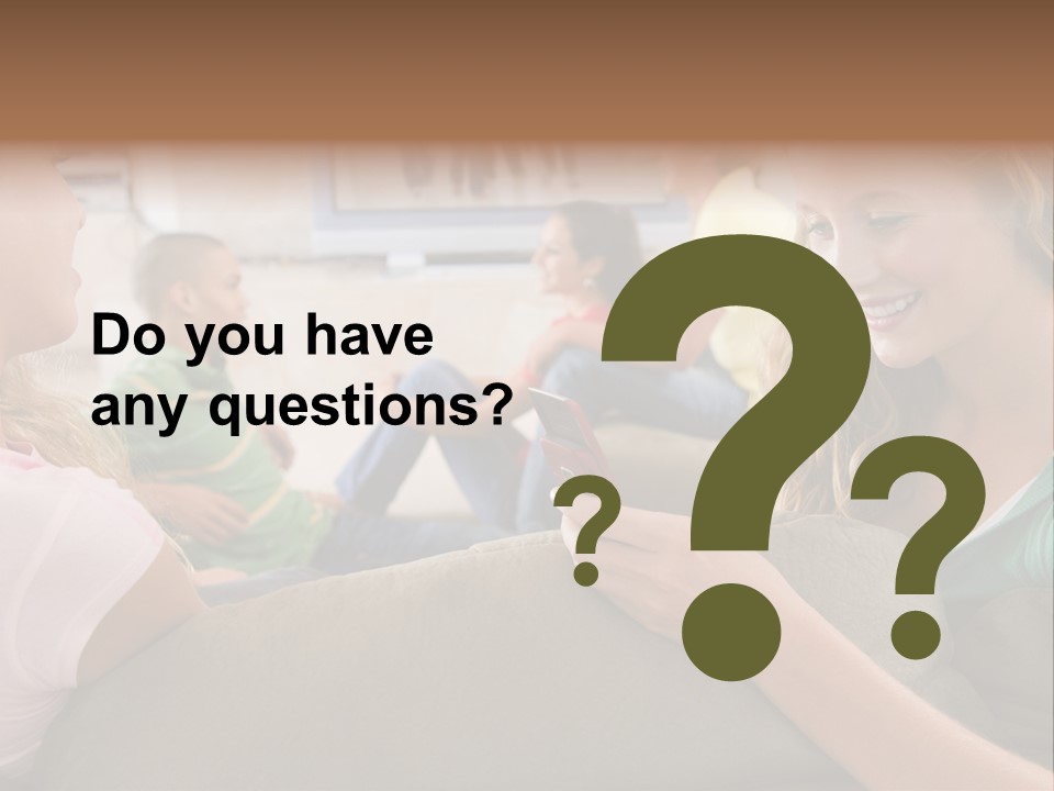 A Woman Sitting On A Couch Looking At A Cell Phone PowerPoint Template