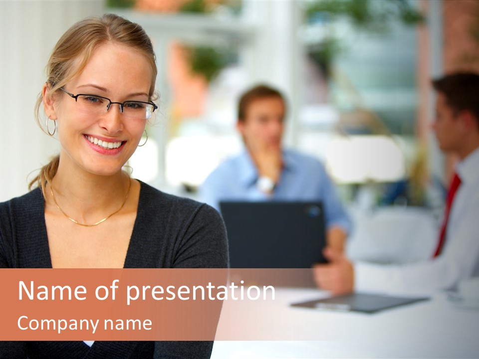 A Woman Is Smiling In Front Of A Group Of People PowerPoint Template