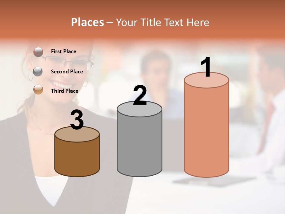 A Woman Is Smiling In Front Of A Group Of People PowerPoint Template