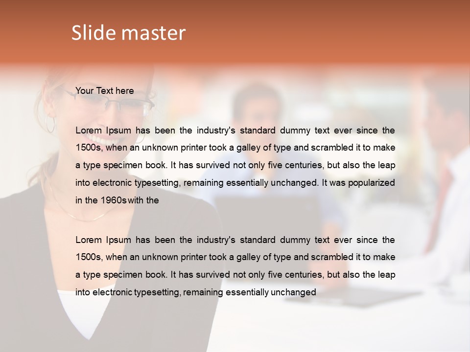 A Woman Is Smiling In Front Of A Group Of People PowerPoint Template