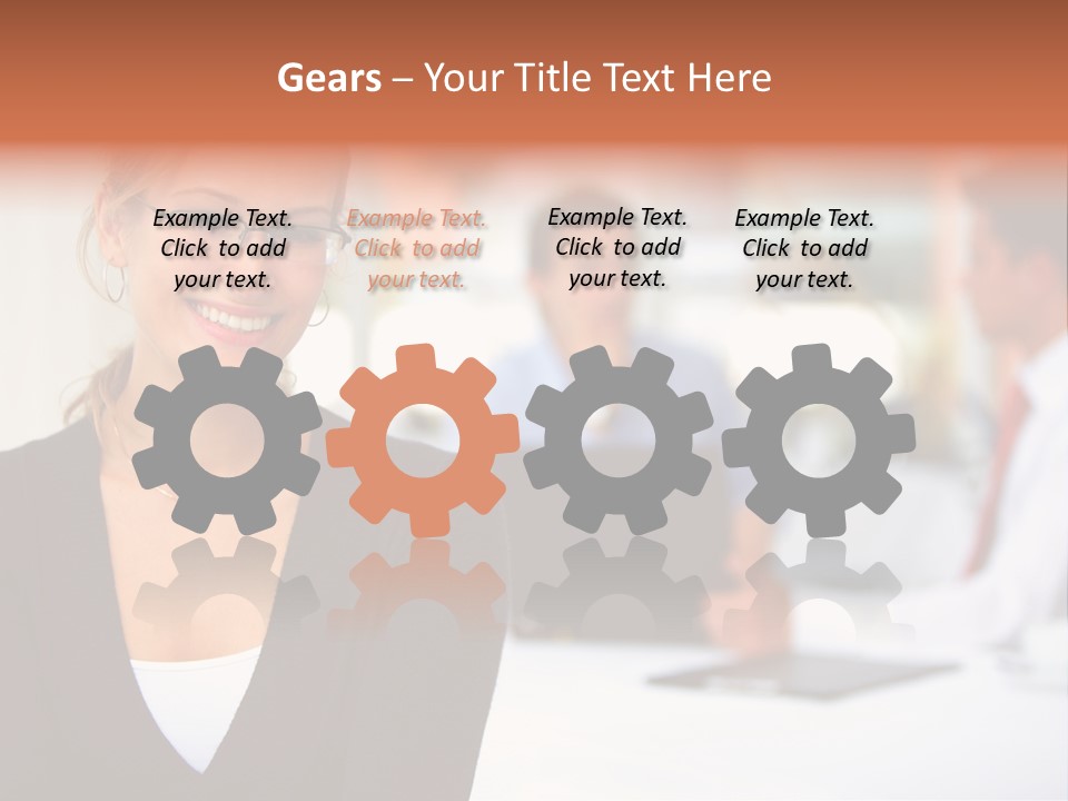 A Woman Is Smiling In Front Of A Group Of People PowerPoint Template