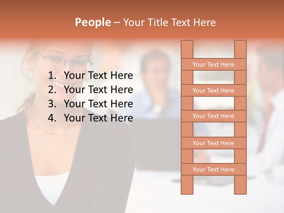 A Woman Is Smiling In Front Of A Group Of People PowerPoint Template