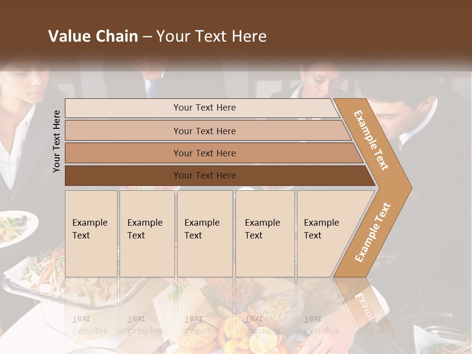 A Group Of People Standing Around A Table With Plates Of Food PowerPoint Template