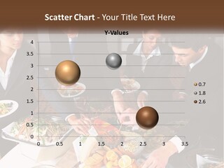 A Group Of People Standing Around A Table With Plates Of Food PowerPoint Template