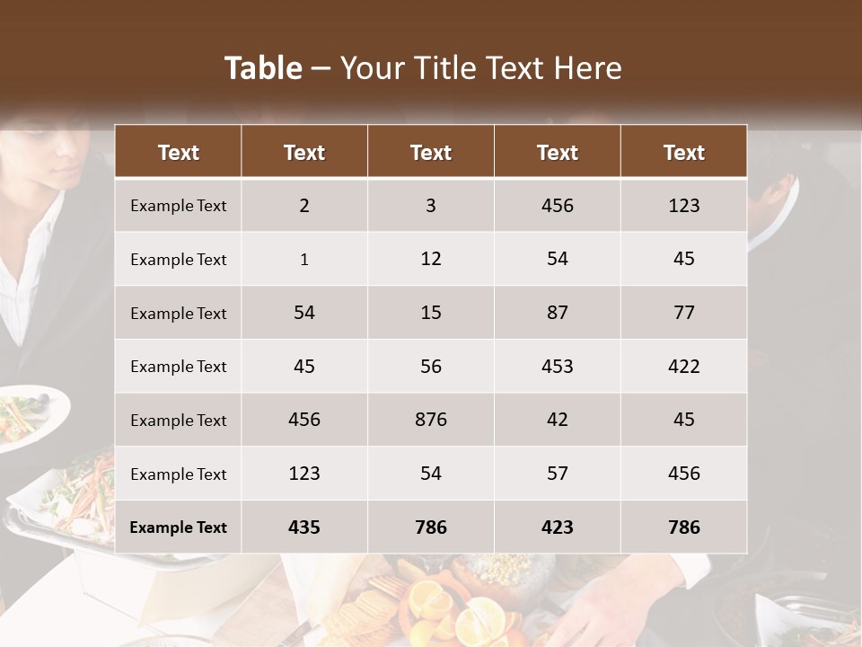 A Group Of People Standing Around A Table With Plates Of Food PowerPoint Template