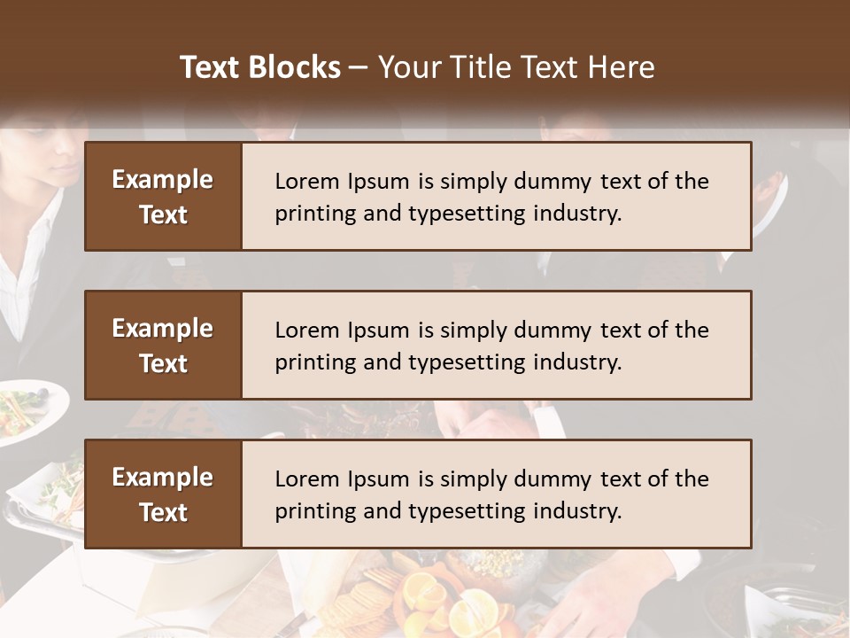 A Group Of People Standing Around A Table With Plates Of Food PowerPoint Template