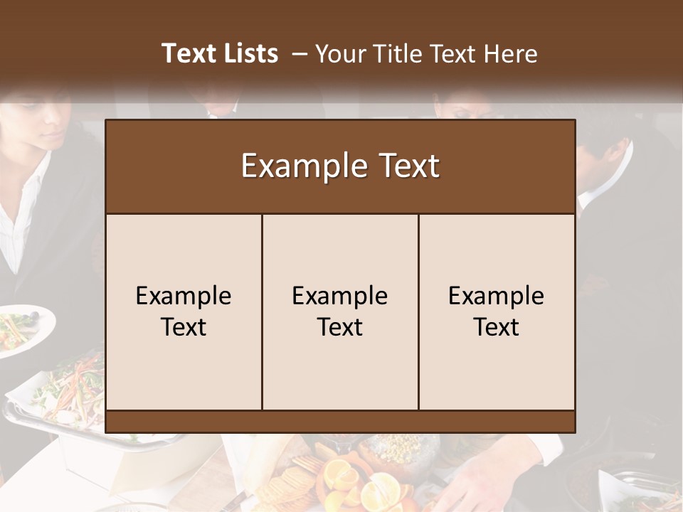 A Group Of People Standing Around A Table With Plates Of Food PowerPoint Template