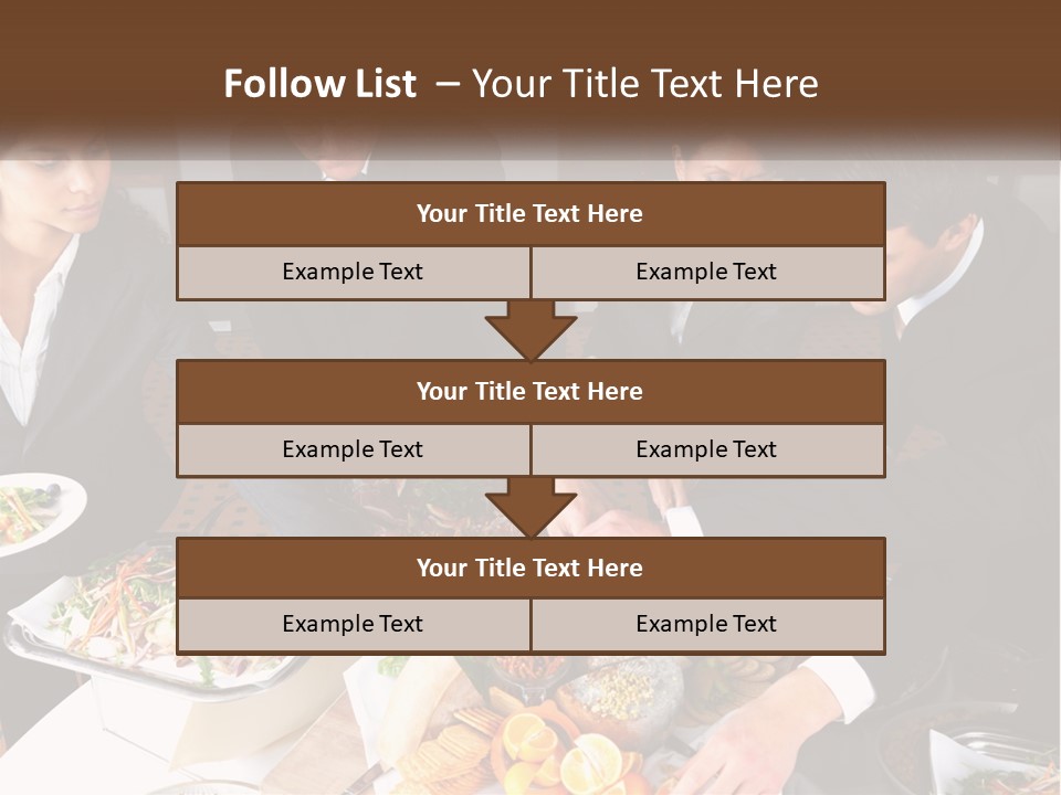 A Group Of People Standing Around A Table With Plates Of Food PowerPoint Template