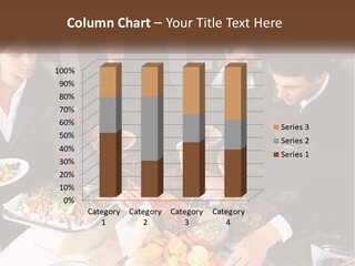 A Group Of People Standing Around A Table With Plates Of Food PowerPoint Template