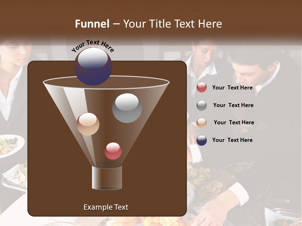 A Group Of People Standing Around A Table With Plates Of Food PowerPoint Template